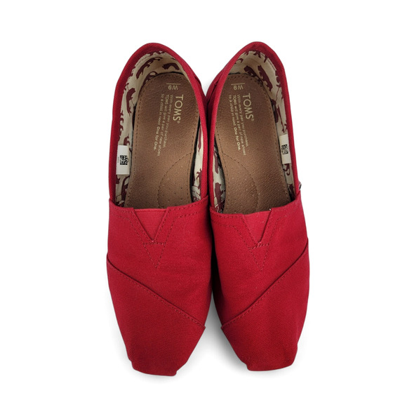 TOMS Red Canvas Slip-On Flats Women's 9 Casual Eco Loafers Minimalist Style - Picture 3 of 5